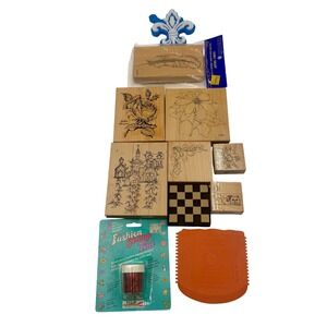 Craft Lot Rubber Stamps Wood Mounted Fashion Stamp Tint Glitter Crafting Supply
